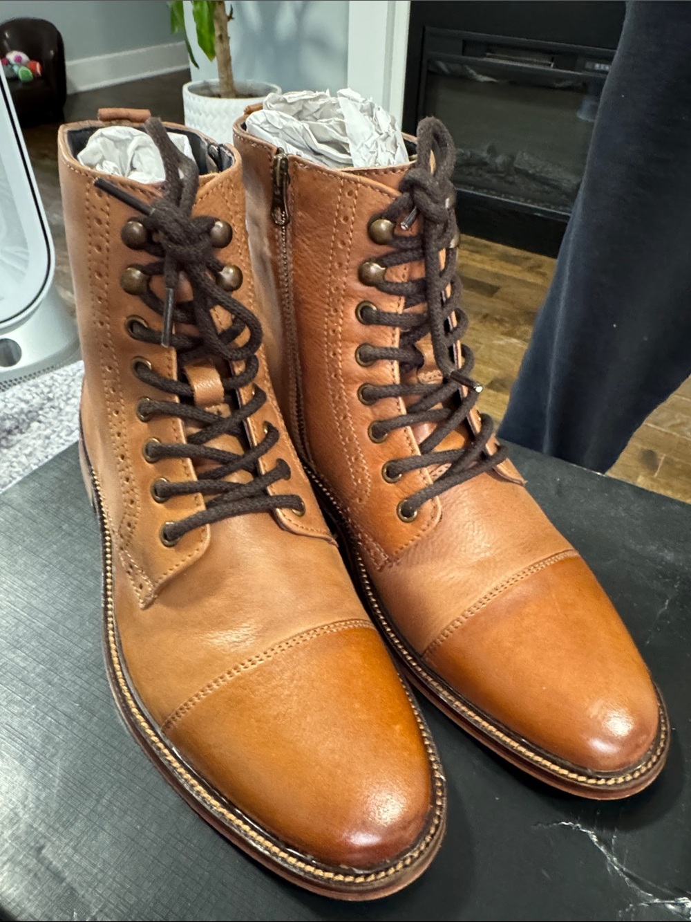 Franco Fortini Men's Brown Leather Lace-Up Chukka Boots with Side Zip